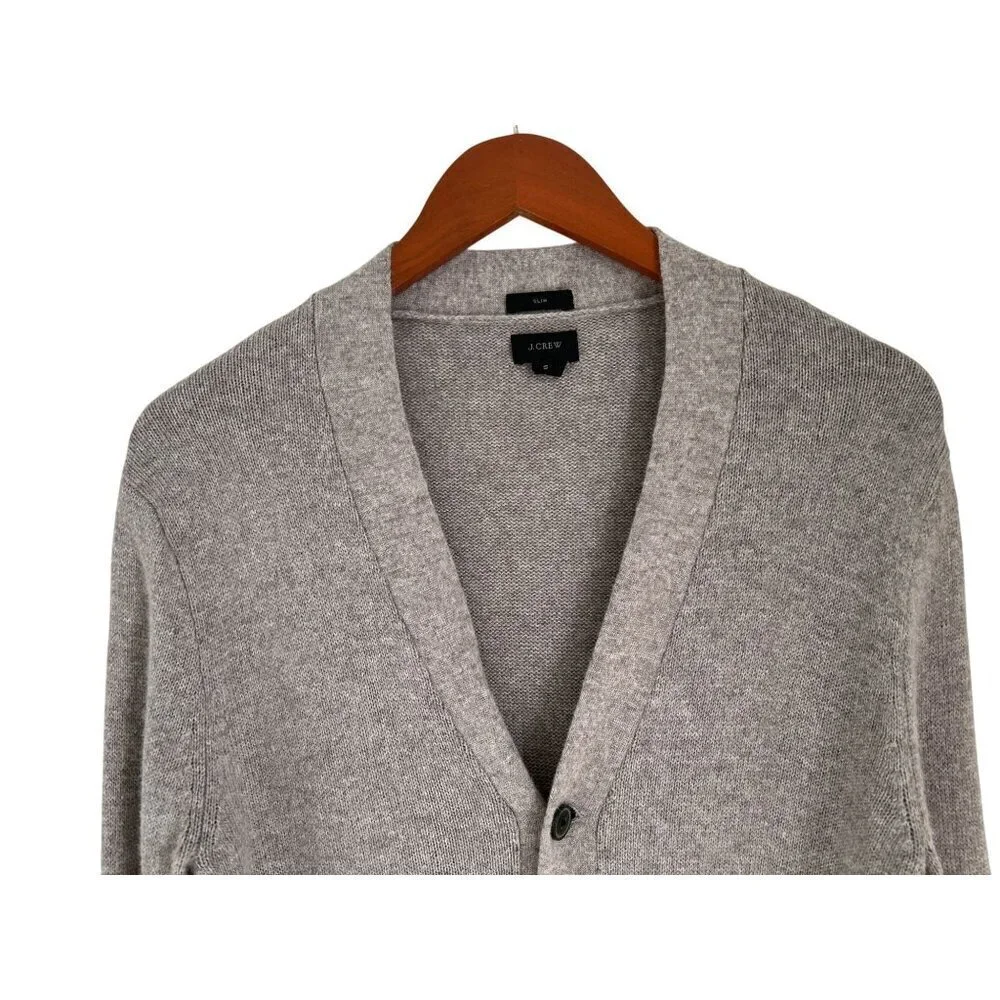 J. Crew Gray Wool Blend Cardigan Elbow Patch Knit Sweater Preppy Old Money Size